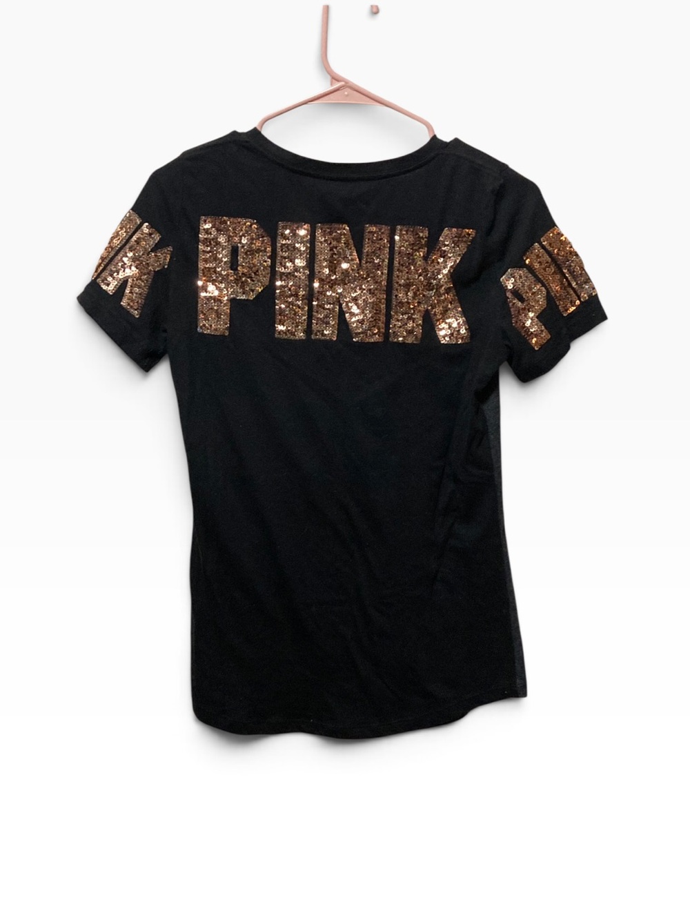 PINK Victoria's Secret Bling Black Tee with Gold Sequin Logo